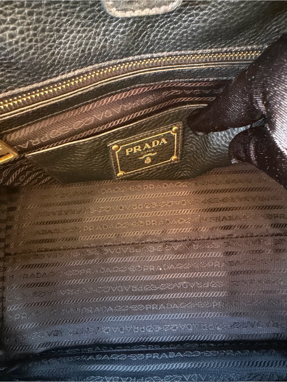 Prada Black Pebbled Leather Satchel with Front Zip Pocket - Picture 3 of 16